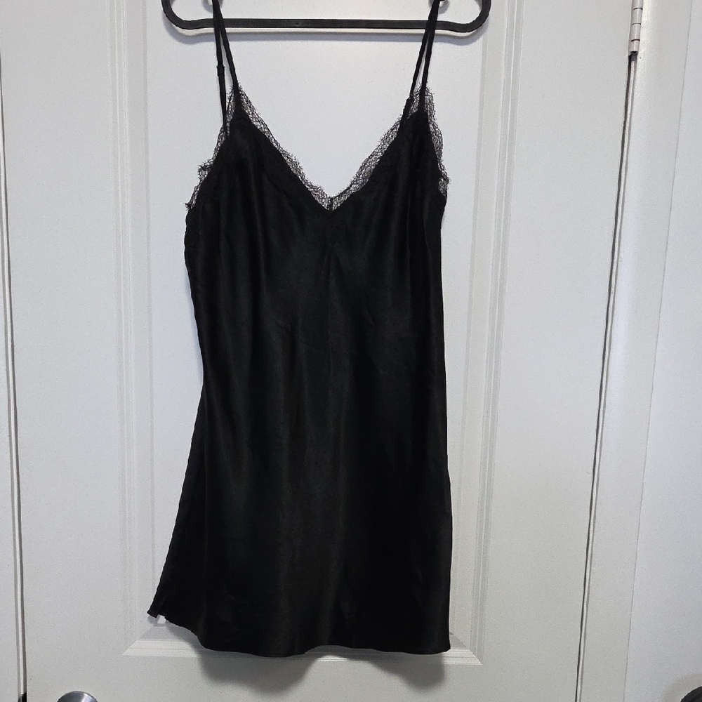 Victoria's Secret Black Satin Lace-Trim Slip